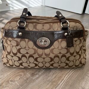 Coach Tan and Brown Signature Penelope Shoulder Bag F16542